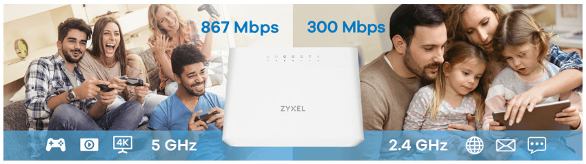 Zyxel VMG3625-T50B Çift Bantlı Kablosuz AC/N 1200Mbps VDSL2 Fiber Gigabit Modem