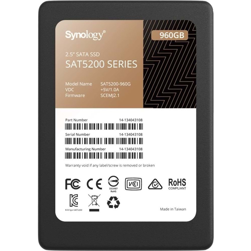 Synology 960GB SAT5210 SATA 6 Gb/s 530-500Mb/s Flash SSD