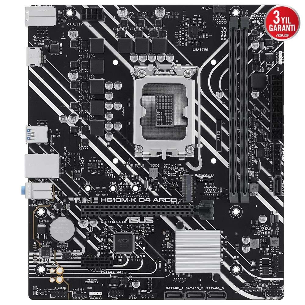 Asus Prime H610M-K D4 DDR4 3200MHZ 1XVGA 1XHDMI 1XM.2 USB 3.2 MatX 1700P Anakart