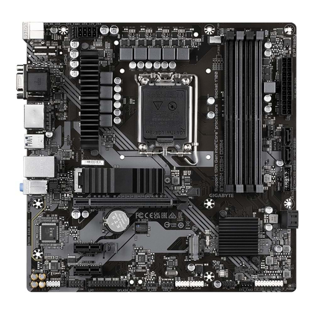 Gigabyte B760M DS3H DDR4 5133MHZ 1XVGA 1XHDMI 1XDP 1XM.2 MATX 1700P Anakartlar