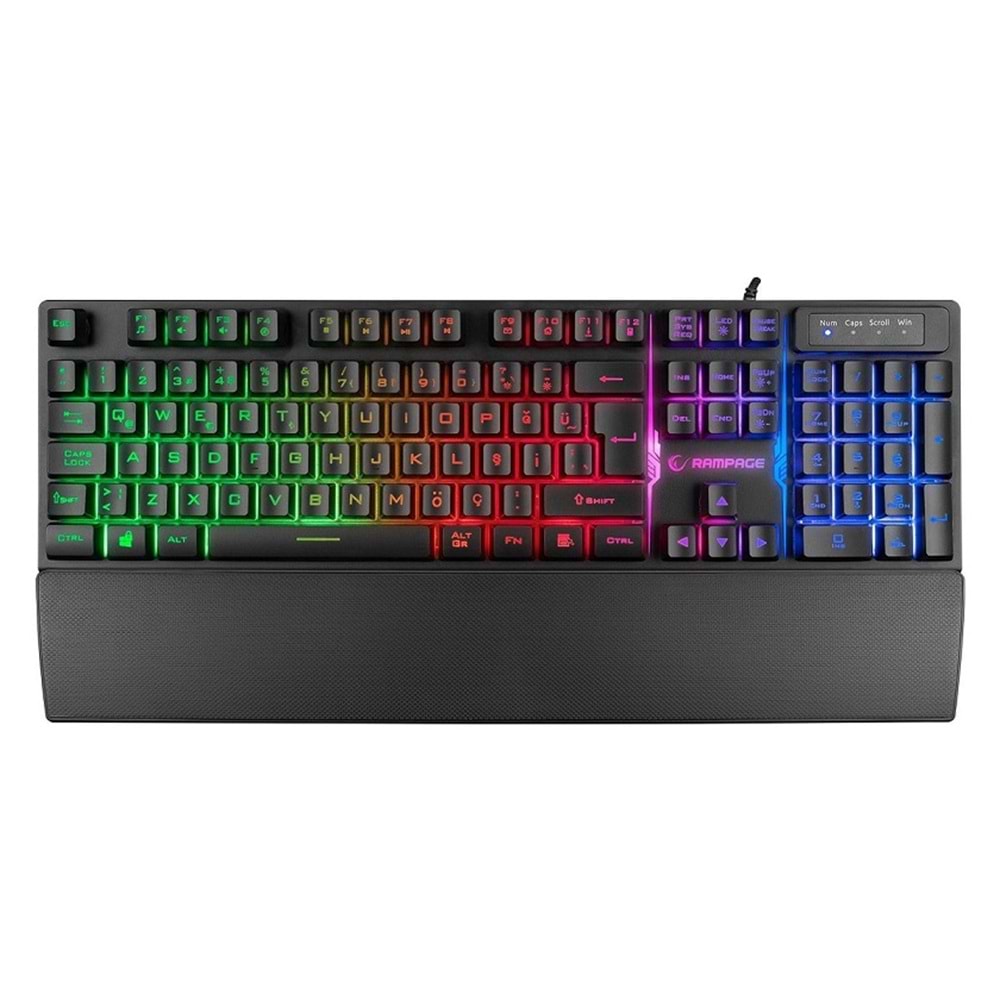 Rampage Km-Rx7 Fortuna Gökkuşağı Aydınlatmalı USB Combo Q Klavye + 6400 Dpi Gaming Mouse