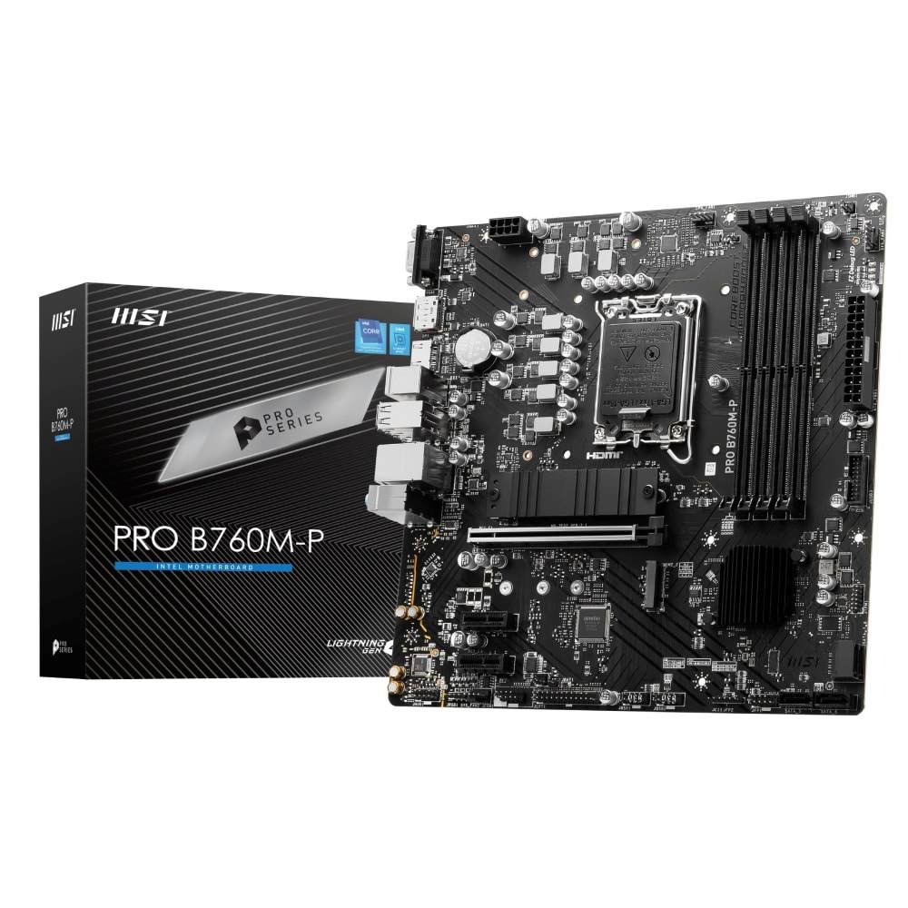 Msi Pro B760M-P DDR5 6800Mhz 1XVGA 1XHDMI 1XDP 2XM.2 USB 3.2 Matx 1700P Anakart