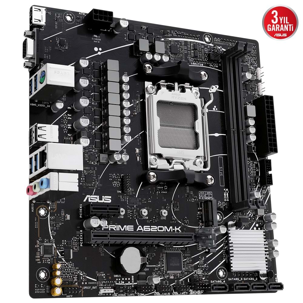 Asus Prime A620M-K AMD A620 DDR5 6400 USB3.2 M2 HDMI/VGA PCI 3.0 AM5 Anakart