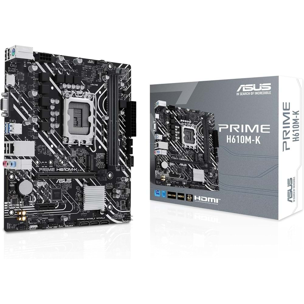 Asus Prime H610M-K DDR5 5600Mhz 1XVGA 1XHDMI 1XM.2 USB 3.2 Matx 1700P (13. VE 12.Nesil İşlemci Uyumlu)