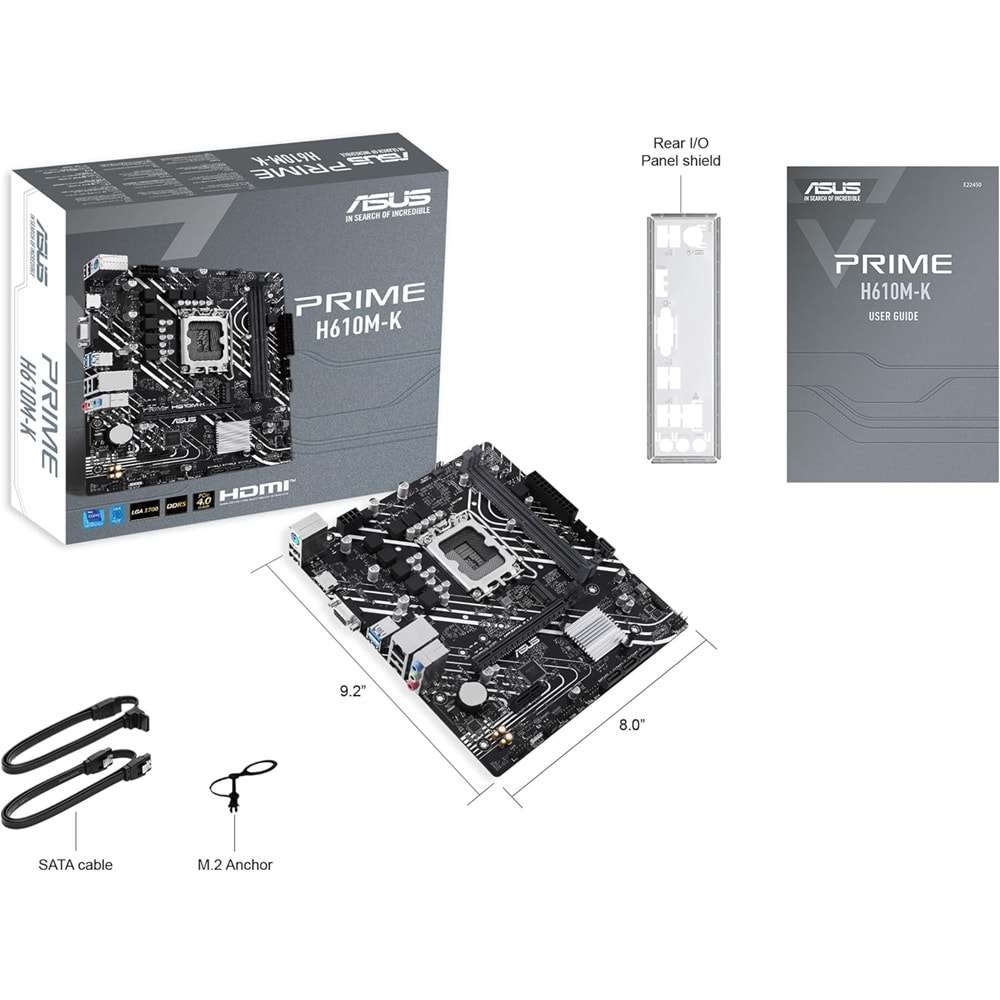 Asus PRIME H610M-K ARGB DDR5 5600MHZ 1XVGA 1XHDMI 1XM.2 USB 3.2 MATX 1700P (13. VE 12.Nesil İşlemci Uyumlu)