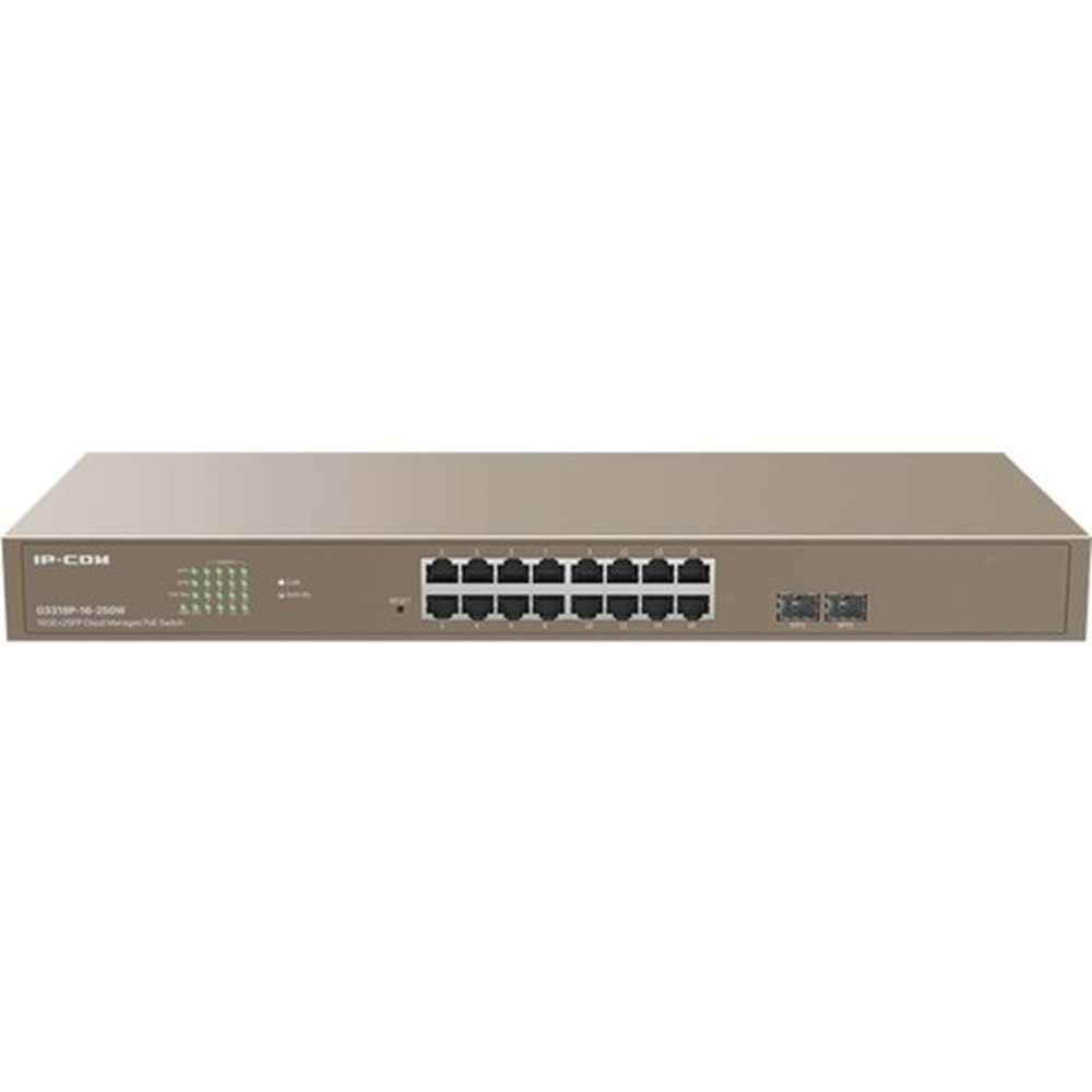 IP-COM G3318P-16-250W 16 Port Gigabit + 2x 1GB SFP Uplink Cloud Yönetilebilir Rackmount 250W PoE Switch