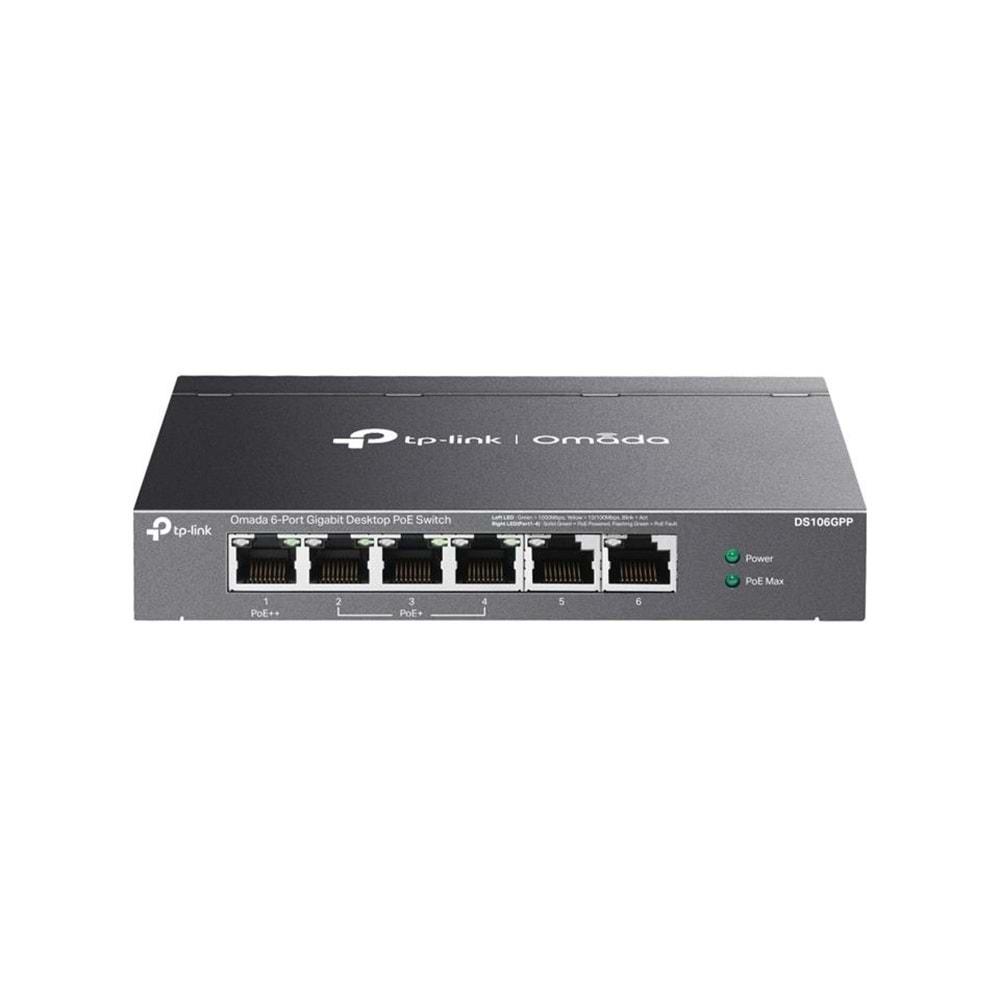 Omada DS106GPP 4 Port Gigabit + 2 Port Gigabit Uplink 64W 250 Metre PoE Mesafe Metal Kasa Switch