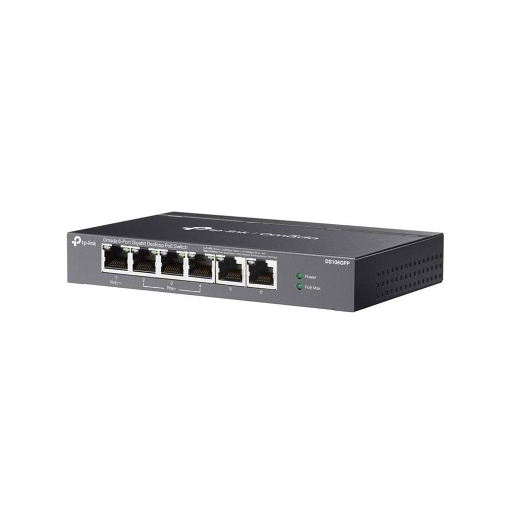 Omada DS106GPP 4 Port Gigabit + 2 Port Gigabit Uplink 64W 250 Metre PoE Mesafe Metal Kasa Switch