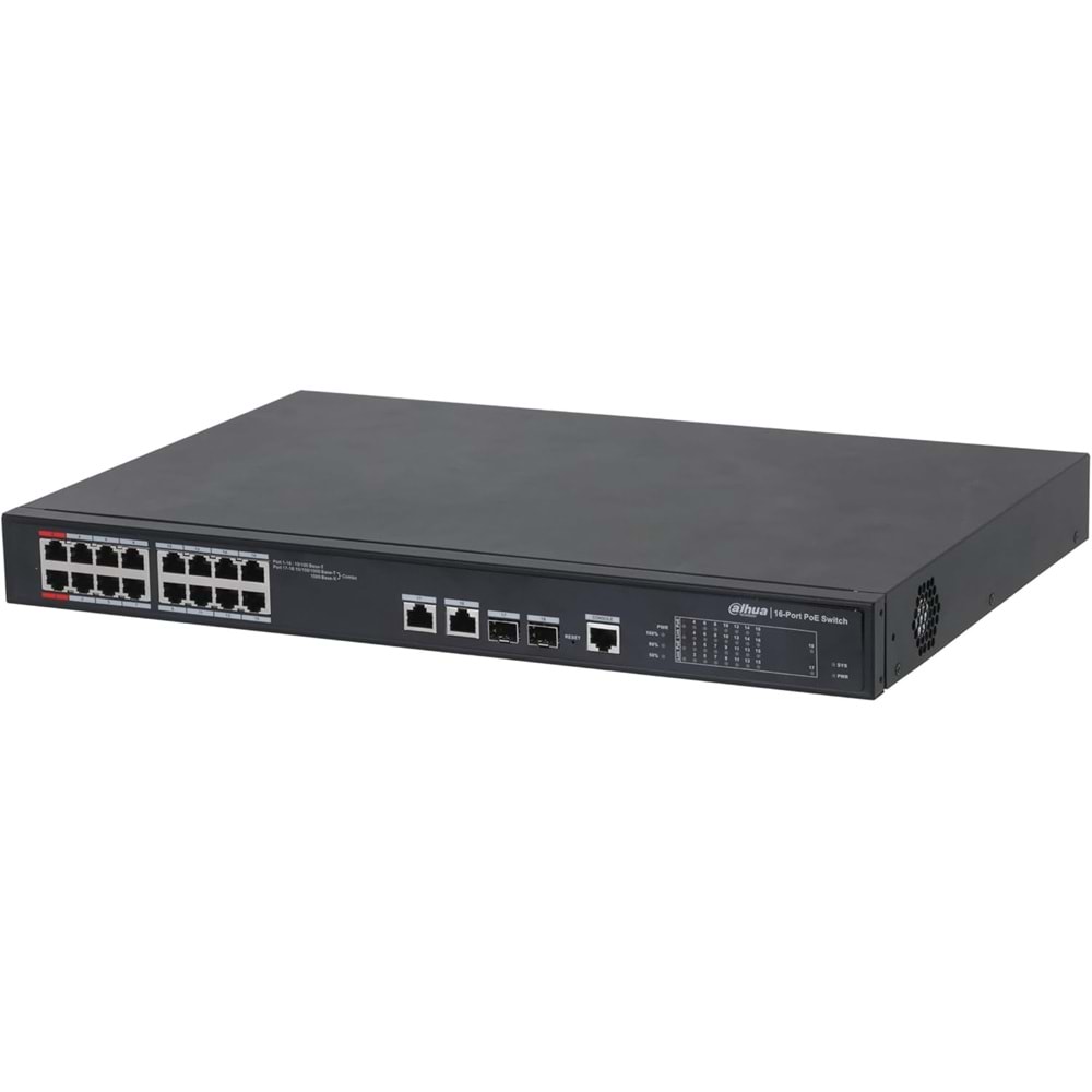 Dahua DH-S3218-16ET-135 16 PORT 16XFE-2XGE-2XGE/SFP 135W Yönetilemez POE Switch
