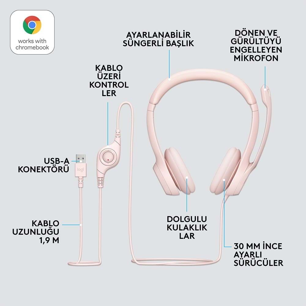 Logitech H390 Mikrofonlu Pembe Kulaklık 981-001281