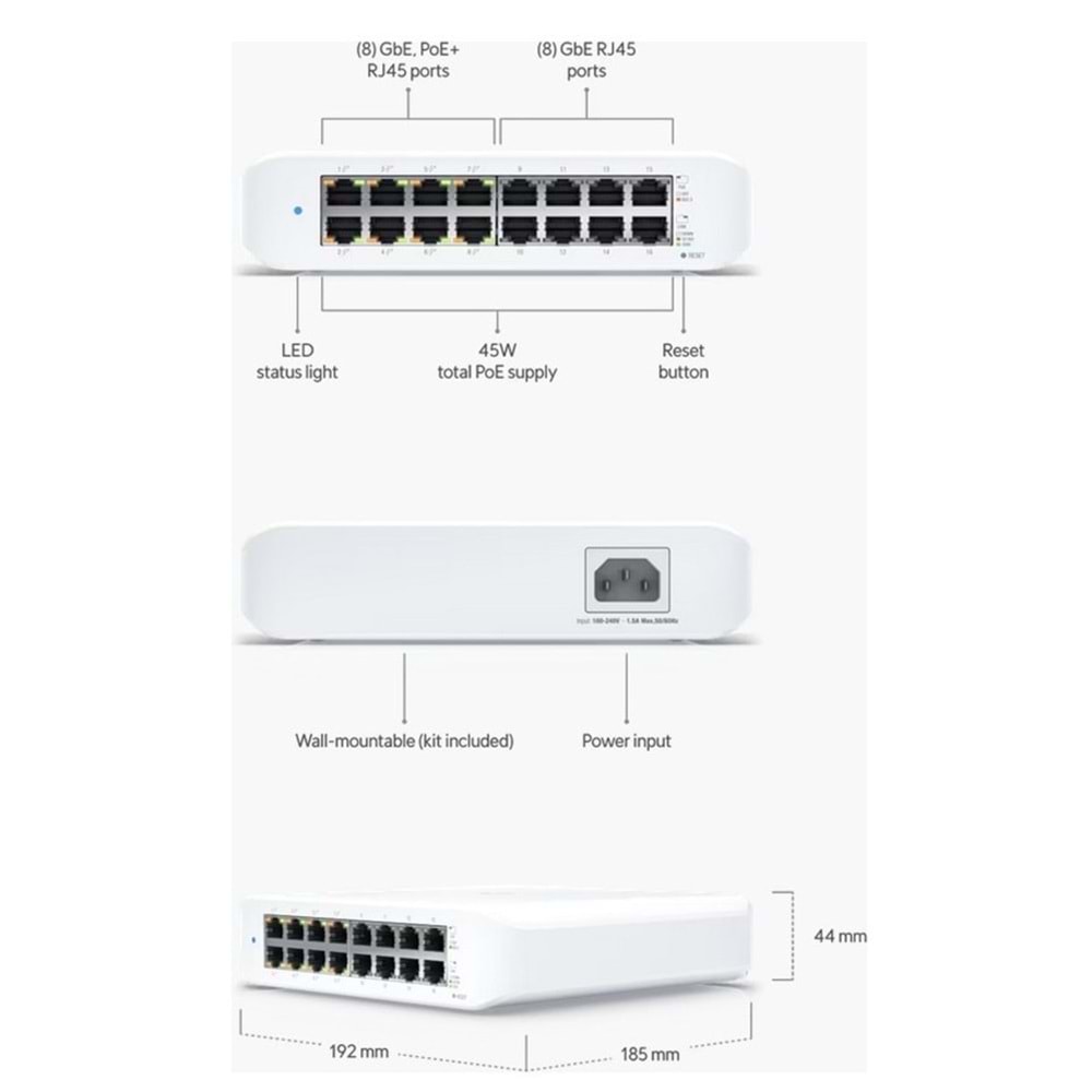 UBNT UniFi 16Port 8 Port PoE Gigabit Lite Switch