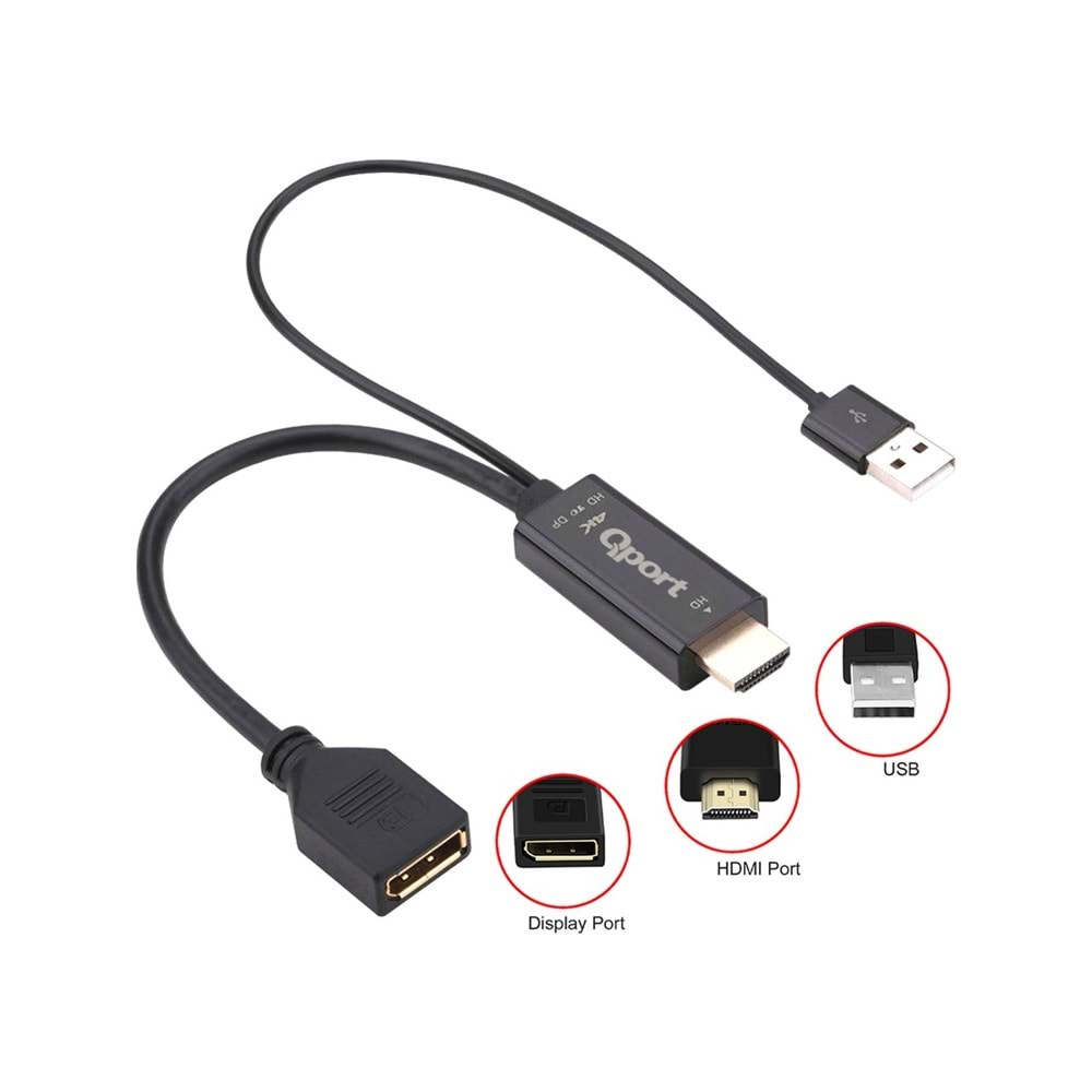 QPort Q-DPX HDMI(M) TO DisplayPort(F) Çevirici