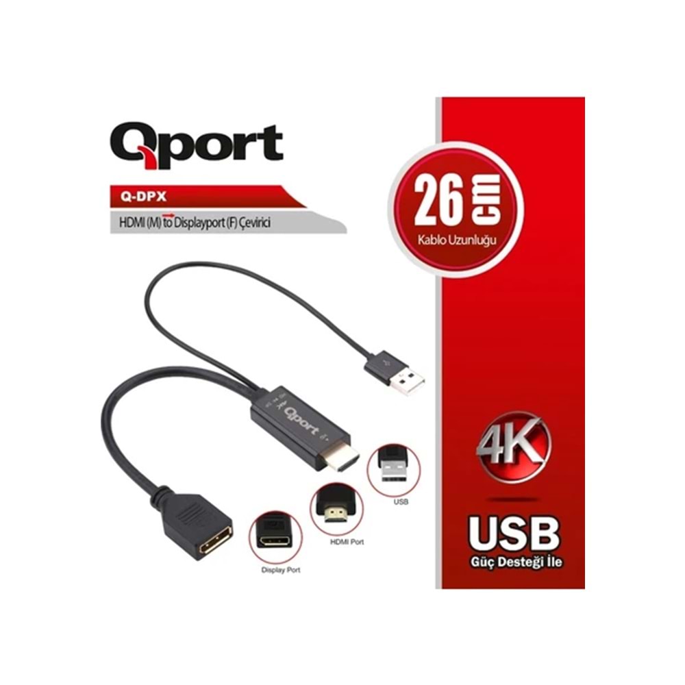 QPort Q-DPX HDMI(M) TO DisplayPort(F) Çevirici