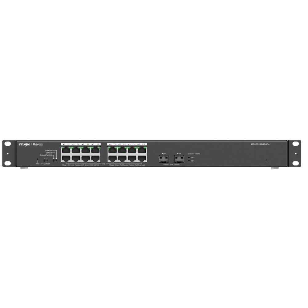 Ruijie Reyee RG-ES118GS-PL 16-Port Gigabit+2X1GB SFP Uplink Rackmount 247W Poe