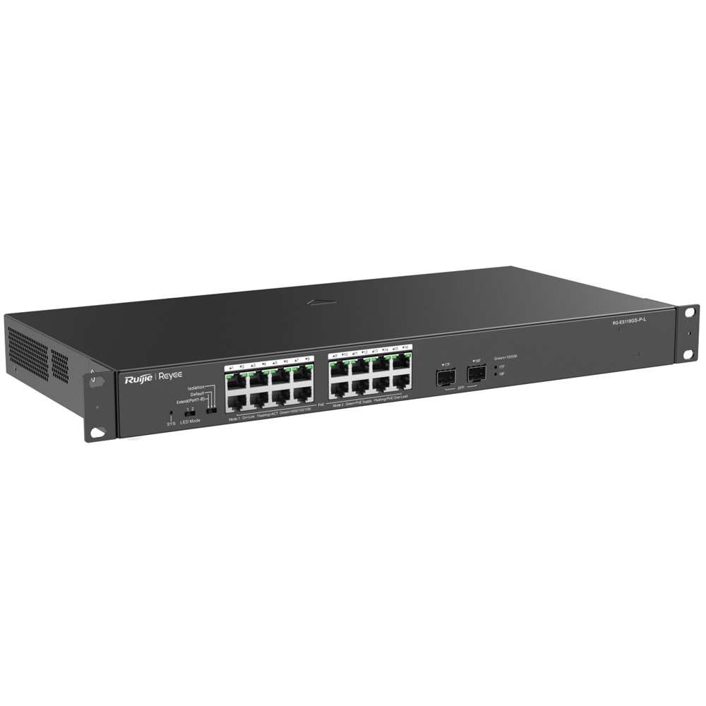 Ruijie Reyee RG-ES118GS-PL 16-Port Gigabit+2X1GB SFP Uplink Rackmount 247W Poe