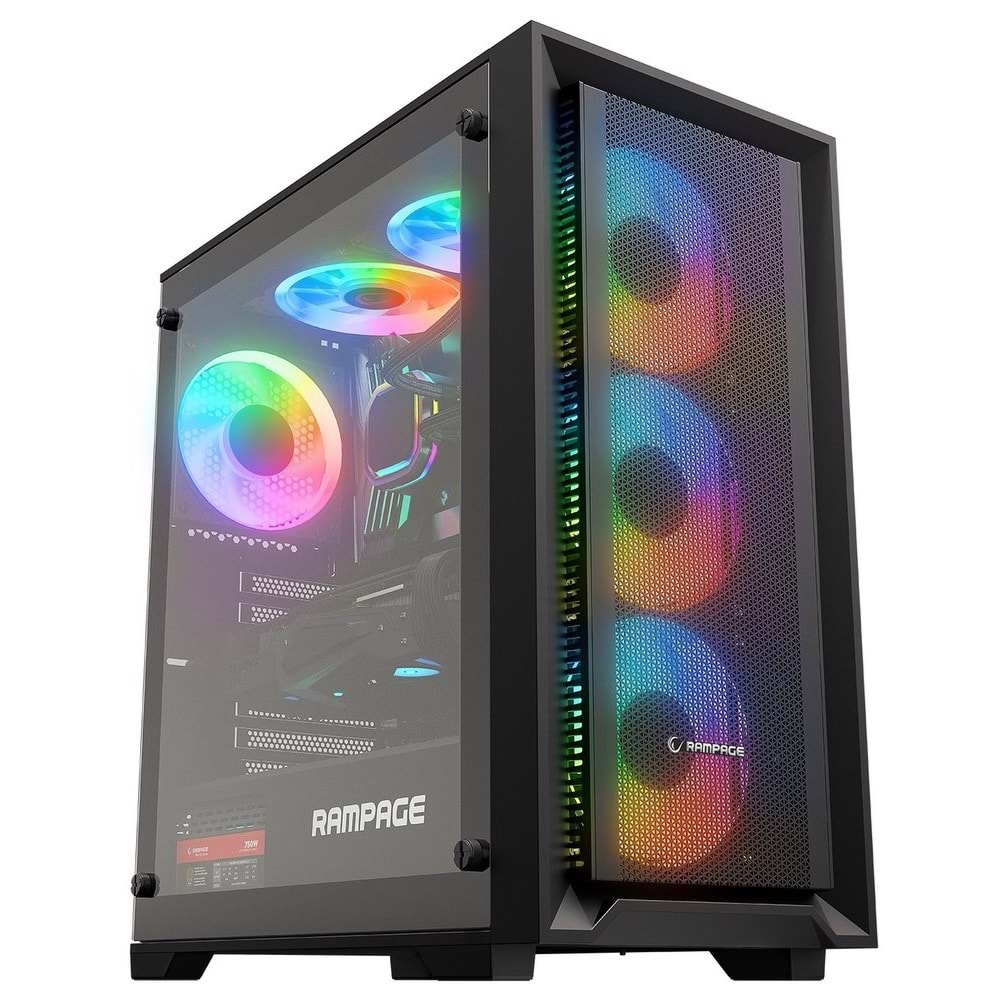 Rampage VOYAGER 750W 80+ BRONZE RGB ATX Mid-T Gaming Oyuncu Kasası (Siyah)