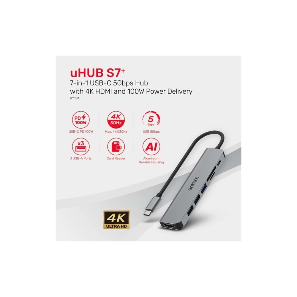 UNITEK USB-C 7in1 Universal Docking Station – H1118A