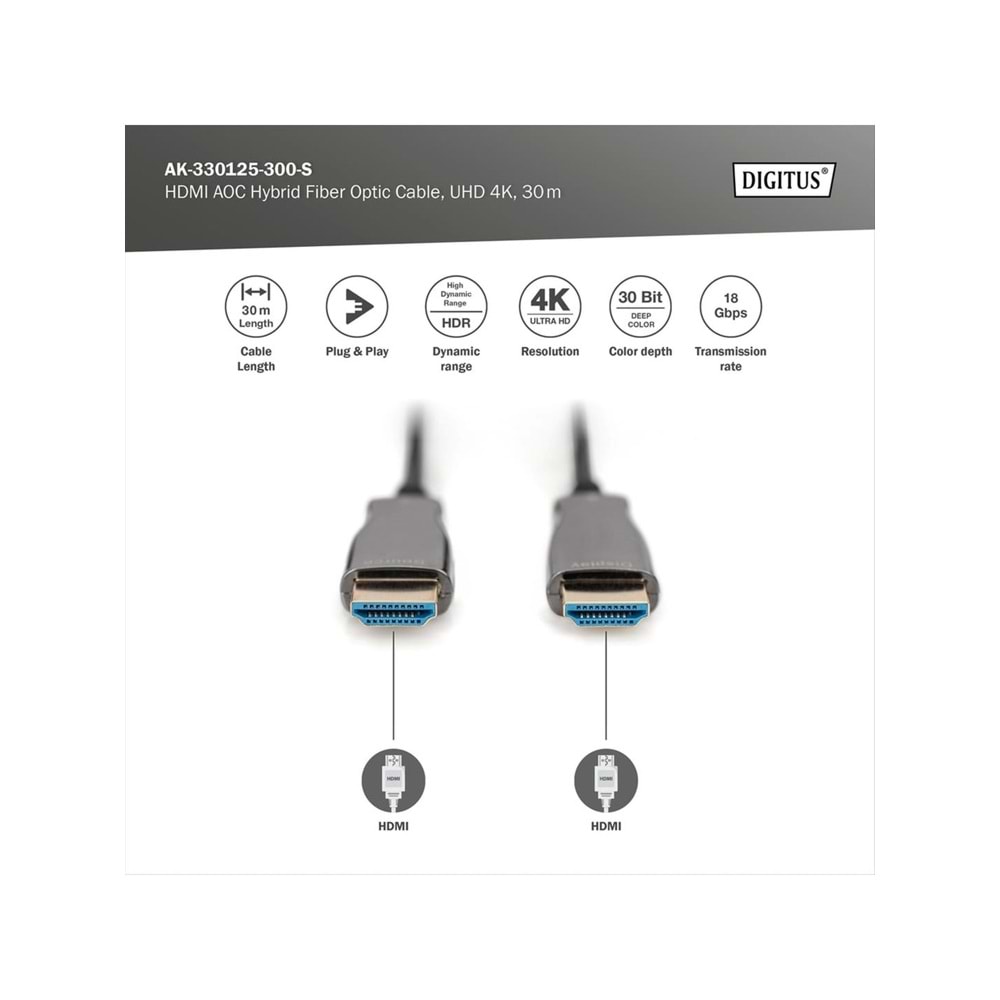 DIGITUS HDMI AOC Hybrid Fiber Optik Kablo 30m