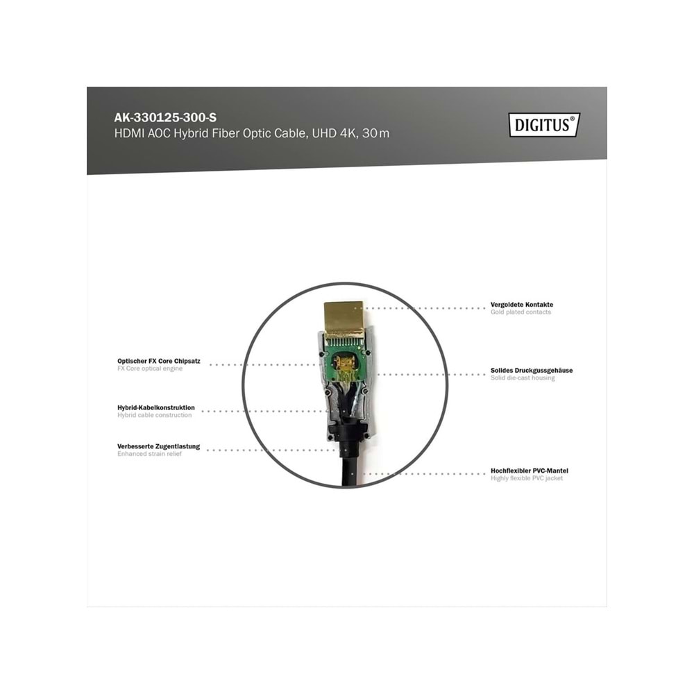 DIGITUS HDMI AOC Hybrid Fiber Optik Kablo 30m