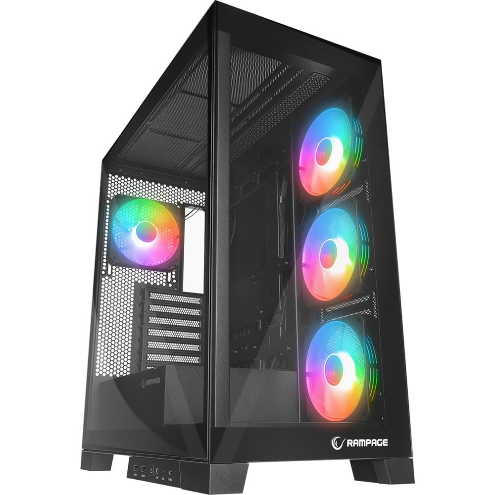 Rampage HYDRA V2 BLACK 4XARGB Fan+Hub Type-C E-ATX Exclusive Siyah Gaming Oyuncu