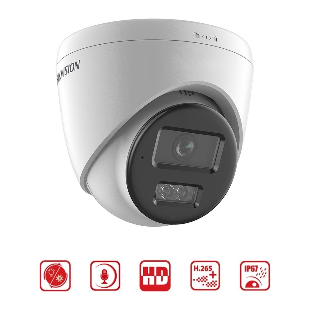Hikvision DS-2CD1T47G2H-LIUF/SL (Dahili Mik) 4MP 2.8mm ColorVu 50mt -Sesli Alarm