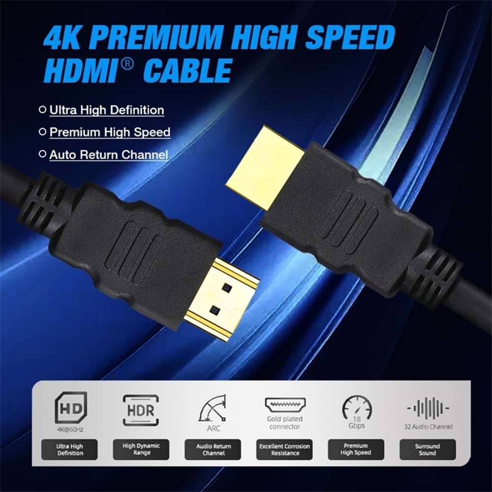 Sensei S-LN19050 19+1 4K 2.0V 60Hz Altın Uçlu HDMI Kablo (5m)