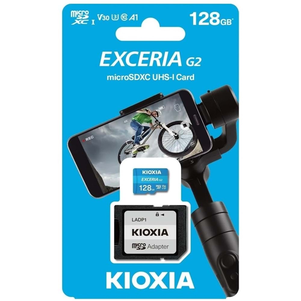 KIOXIA 128GB ExceriaG2 LMEX3L128GG2 A2 V30 4K CL10 160Mb/s MicroSD Kart Bellek (SD Adaptörlü)