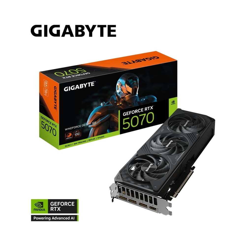 Gigabyte GV-N5070WF3OC-12GD VGA RTX5070 WINDFORCE 3 OC 12GB 192B GDDR7 DP-HDMI EKRAN KARTI