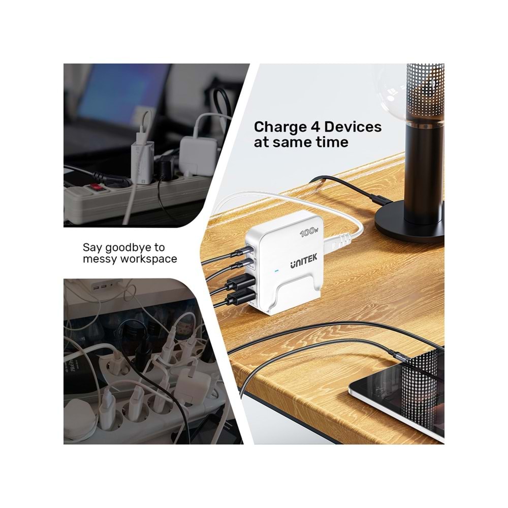 Unitek 100W Masaüstü GAN Şarjİstasyon Beyaz (P1229AWH)