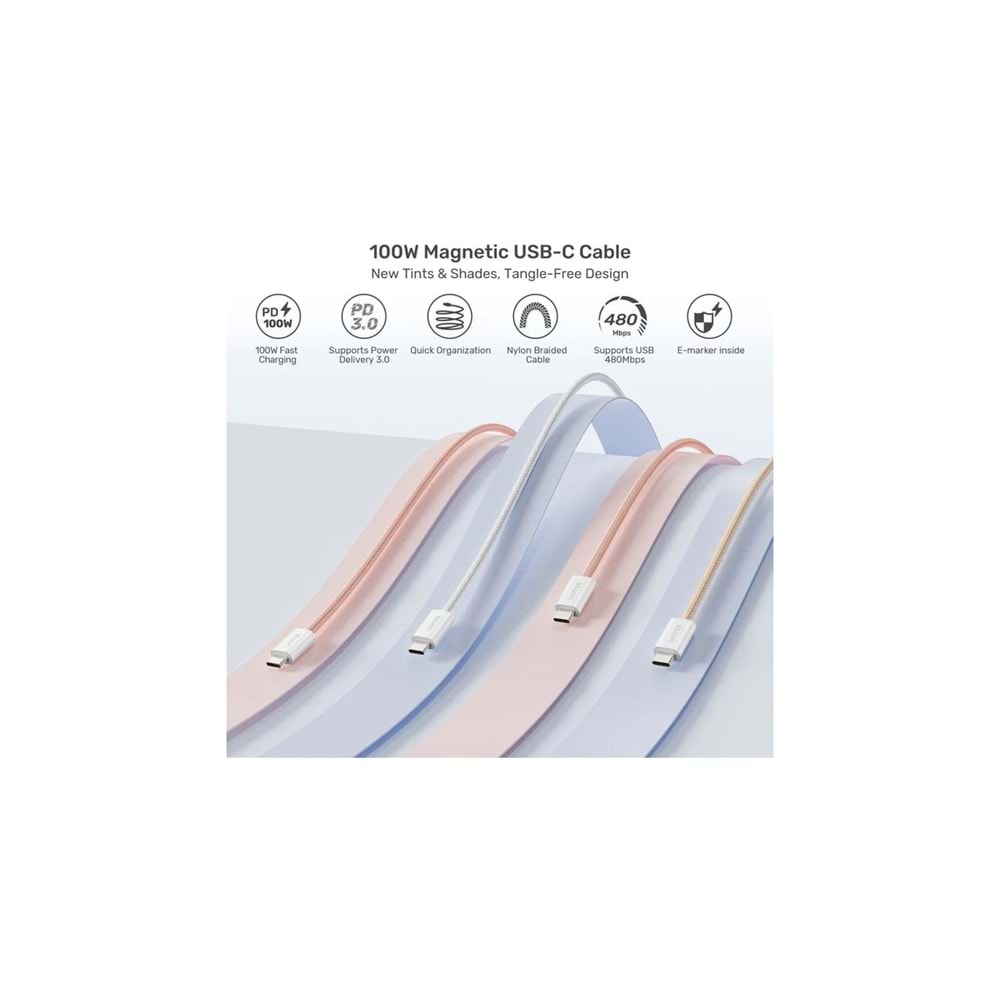 Unitek TYPE-C MANYETİK HIZLI Şarj Kablosu Beyaz (C14141AWH01-1M)