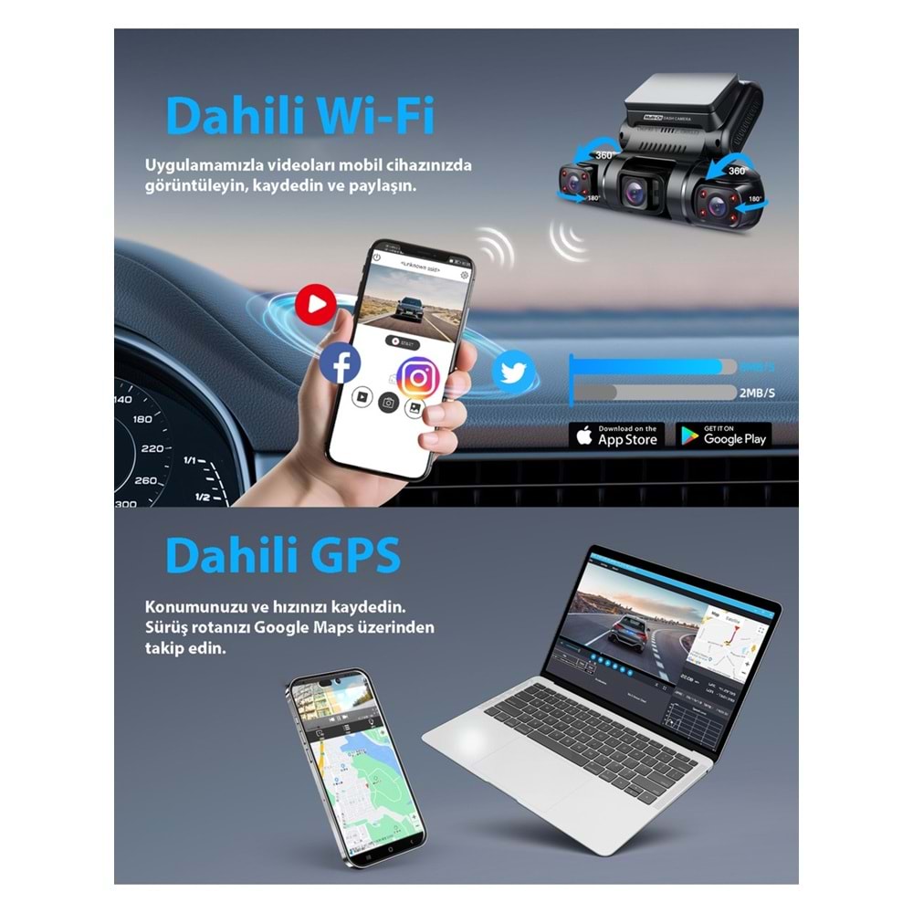 PRUVEEO D90-4CH FHD WI-FI GPS + 128GB SD Kart Kame
