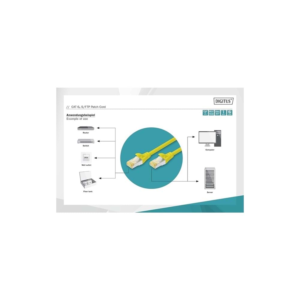 Digitus Zırhlı Patch Kablo Cat6A Sarı (0,25m)