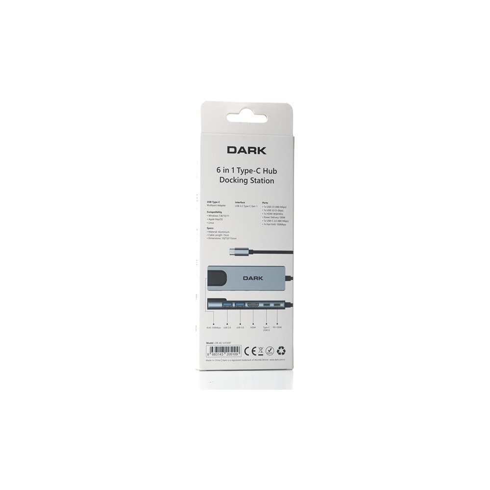 Dark (DK-AC-U31X47) 6in1 USB 3.2 Type-C Çoklayıcı