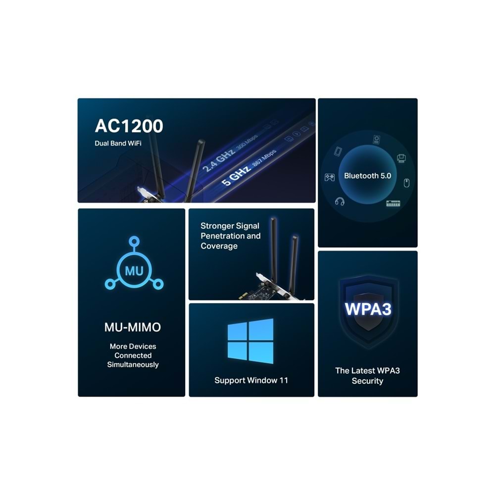 Tp-Link Mercusys MA30E AC1200 Dual Band Wi-Fi Bluetooth PCI Express Adaptör