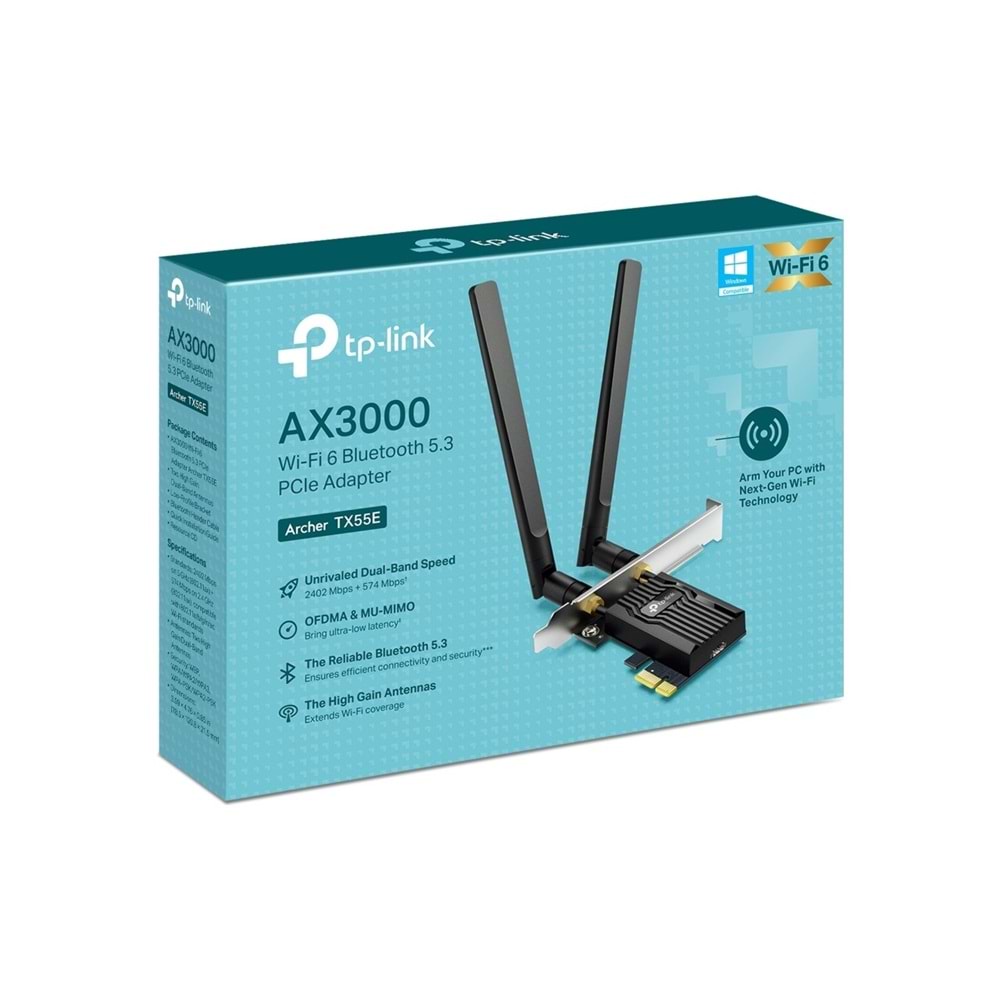 Tp-Link Archer TX55E AX3000 Dual Band Wi-Fi 6 Bluetooth PCI Express Adaptör