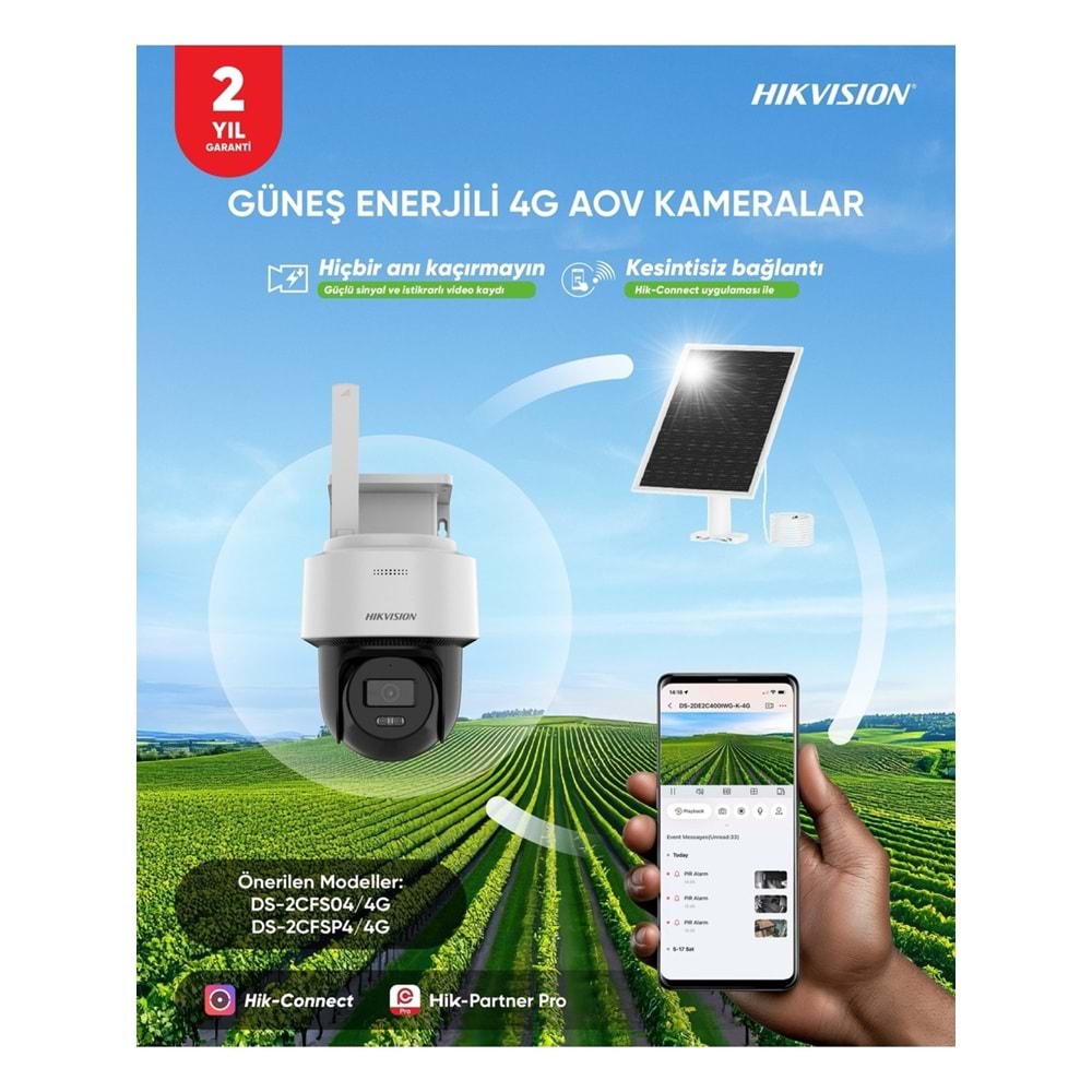Hikvision DS-2CFSP4/4G 4MP 2.8mm 7/24 AOV Solar 4G PT Kamera