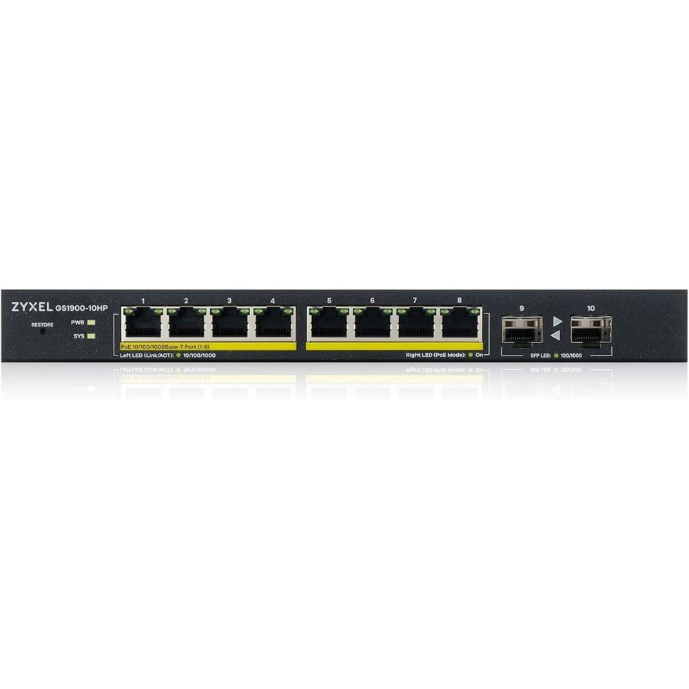 Zyxel GS1900-10HP 8xGigabit Port 2xSFP Web Poe Switch 77 Watt