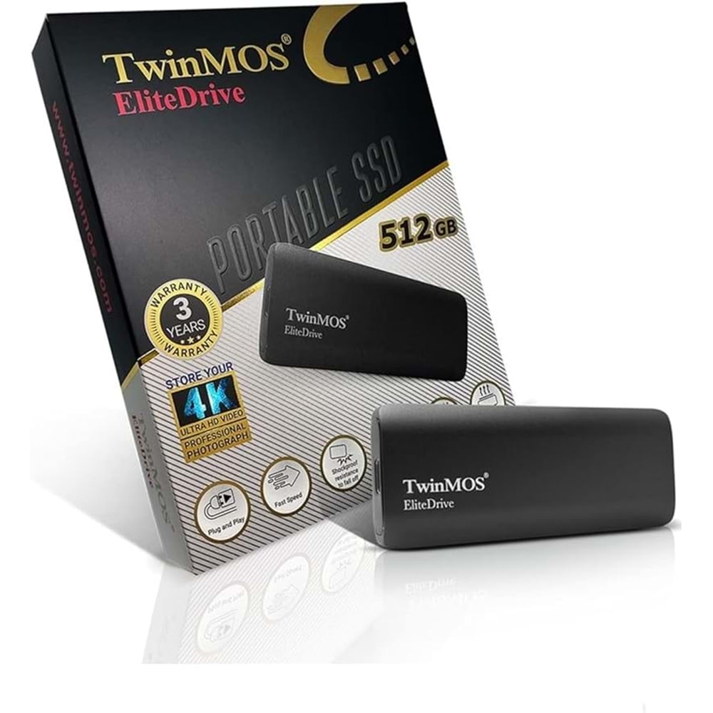 Twinmos 512GB Taşınabilir External SSD USB 3.2/Type-C Dark Grey PSSDFGBMED32