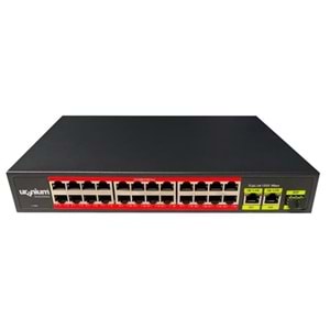 Uranium POE-2421SFP-300W 24X10/100+2X Gigabit Uplink +1XSFP Poe Combo Rack Tipi Switch