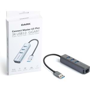Dark DK-AC-USB332GL USB Type-A to RJ45 Gig. Ethernet ve 3xUSB 3.0 Hub Çok. Adap