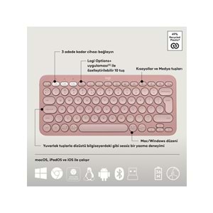 Logitech K380s Pebble Keys 2 BT Klavye Pembe