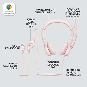 Logitech H390 Mikrofonlu Pembe Kulaklık 981-001281