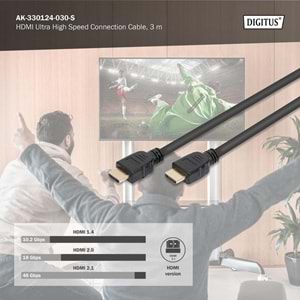 Digitus HDMI Kablo Altın Uçlu Siyah (3m) 8K
