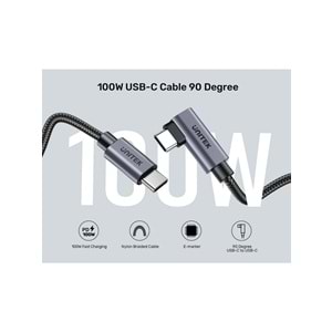 UNITEK Type-C Hızlı Şarj Kablosu 90 Derece 2 Metre – 100W – C14123BK-2M