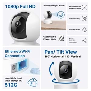 Tp-Link Tapo-C202 FHD Wi-Fi Güvenlik Kamerası ( Pan / Tilt )(Çift Yön Ses)(Eth)