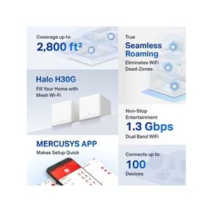 Mercusys Halo H30G AC1300 Whole Home Mesh Wi-Fi System - 2 Adet