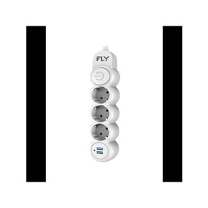 FLY 3393-01 3 Soket 2 USB Akım Korumalı Priz 2.1A Anahtarlı 2Mt Kablo (Beyaz)