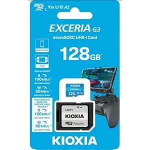 KIOXIA 128GB ExceriaG2 LMEX3L128GG2 A2 V30 4K CL10 160Mb/s MicroSD Kart Bellek (SD Adaptörlü)