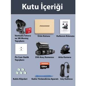 PRUVEEO D90-4CH FHD WI-FI GPS + 128GB SD Kart Kame
