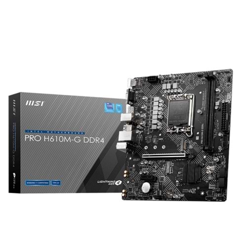 MSI Pro H610M-G DDR5 5600MHz 1xVGA 1xHDMI 1xDP 1xM.2 USB 3.2 MATX 1700P (12. / 13. ve 14. Nesil İşlemci Uyumlu) Anakart